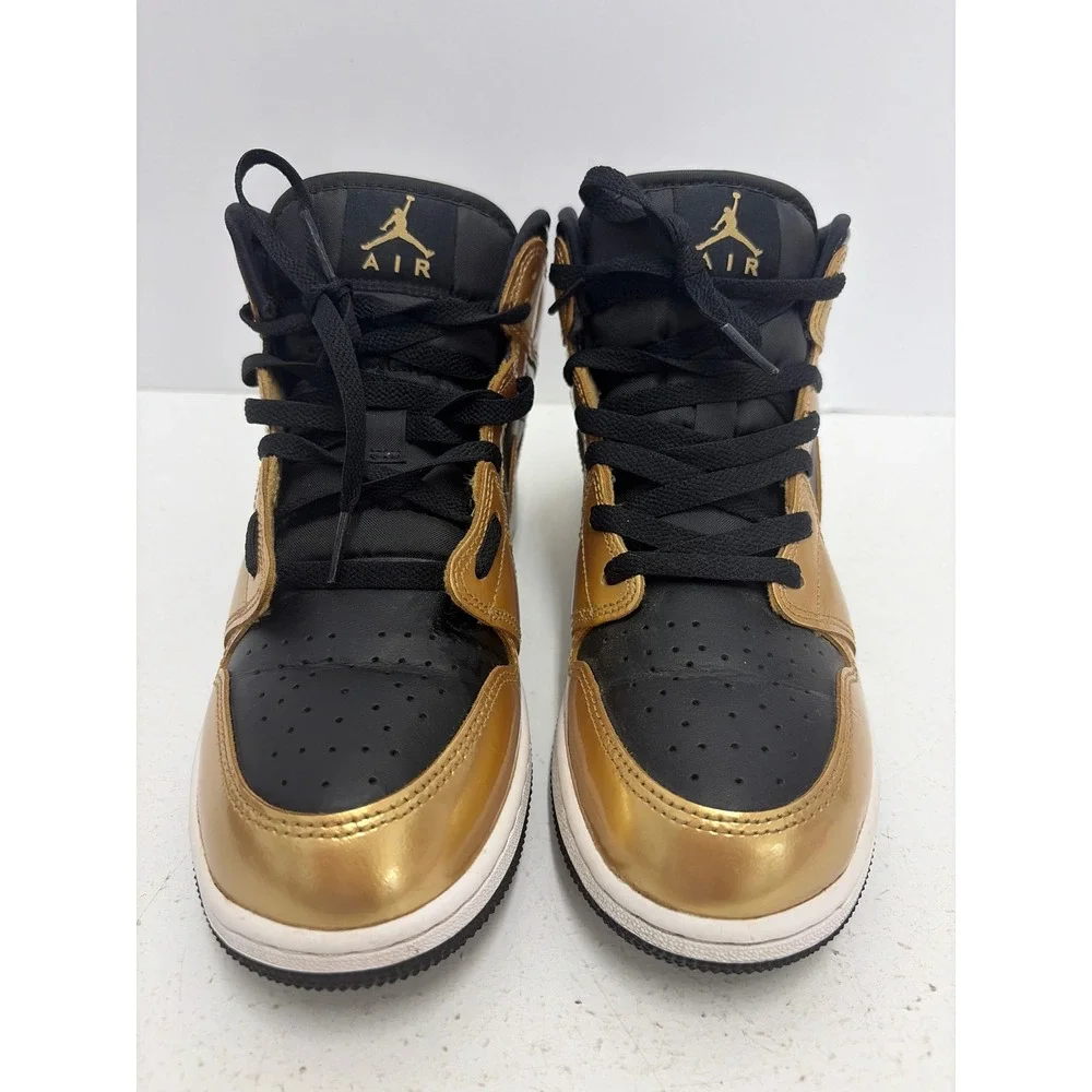 Air Jordan 1 Mid SE GS Black Metallic Gold Sneakers DR6967-071 Kids Size 7Y - Picture 2 of 8